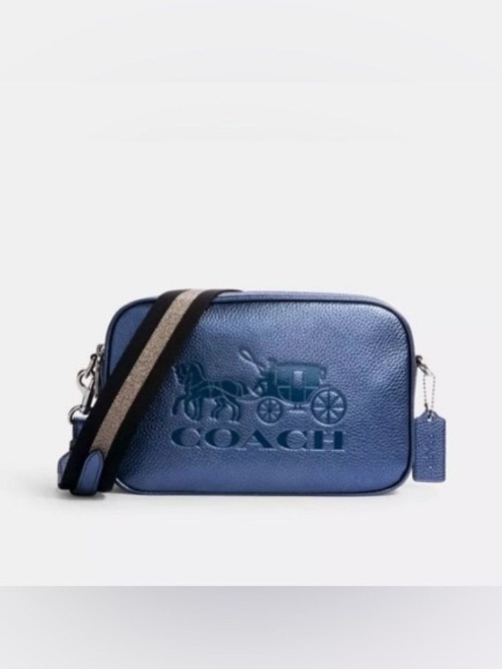 Rare Coach Jes Metallic Navy Blue Leather Crossbody Bag with Horse & Carriage
